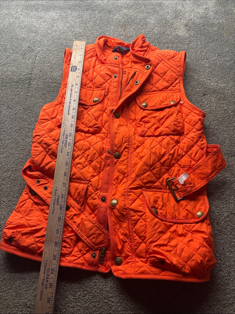 Kids Quilted Orange Utility Vest flaw sun faded